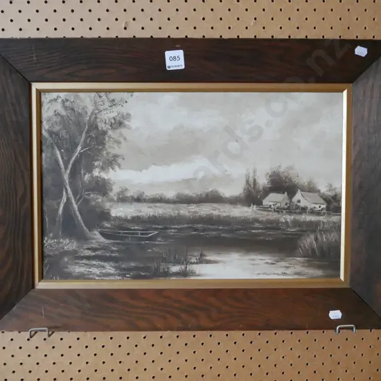 oak framed oil - river, country cottages