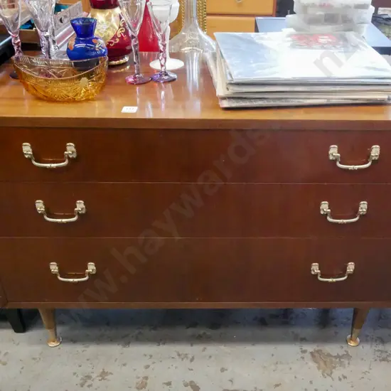 mid-century 3 drawer lowboy with brass drop handles H-630 W-900 D-385