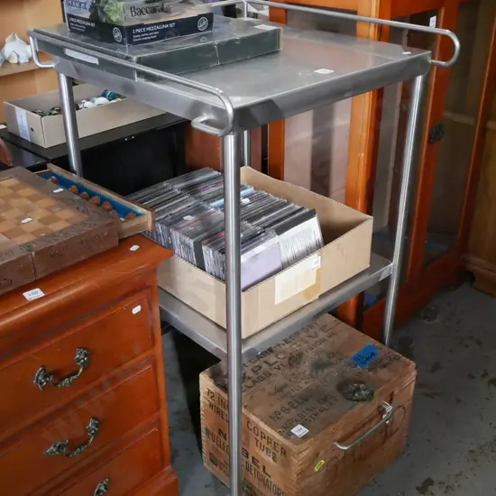 2-tier stainless steel trolley on casters H-940 W-560 D-570