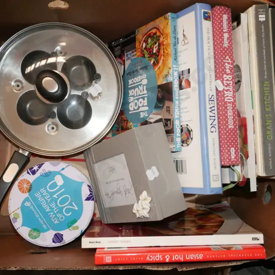 box; egg poacher, cookbooks, photo keepsake etc