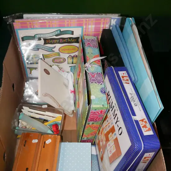 box; dominoes, cake decorating gear, craft supplies etc