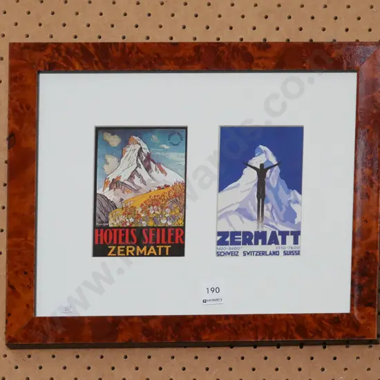 framed Swiss promotional postcards