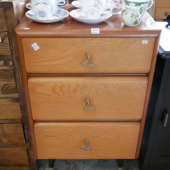 mixed timber 3 drawer bedside chest 