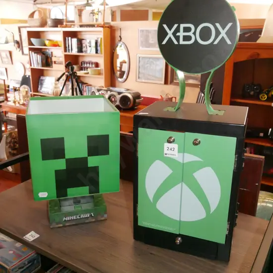 Minecraft lamp, X-box DVD/games storage cabinet H-480