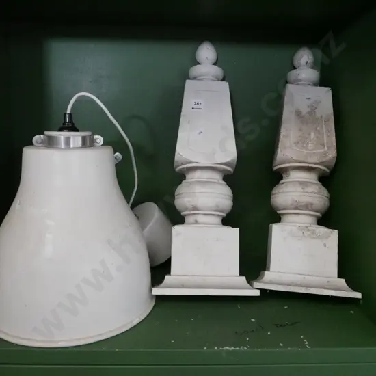 2x wooden architectural features, retro light fitting - needs a clean