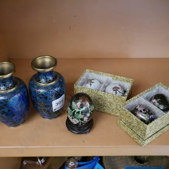 shelf of cloisonne ware