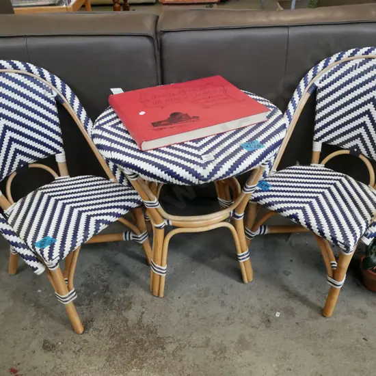 child's retro 3 piece woven plastic and bamboo patio suite - 2x chairs, 1x small table