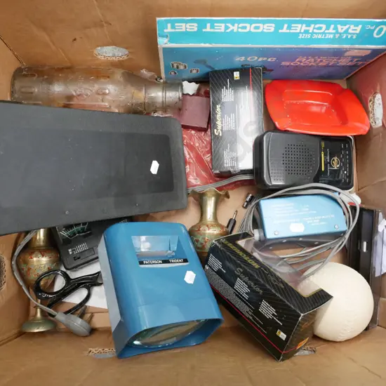 box; part socket set, model vehicles, portable radio etc