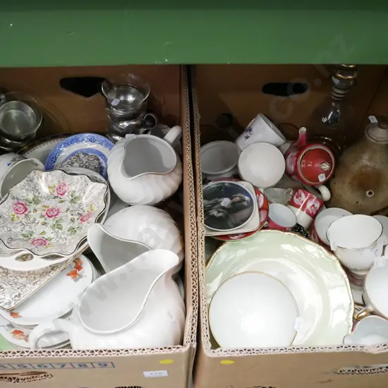 2x boxes; cups, plates, bowls etc - yellow dots