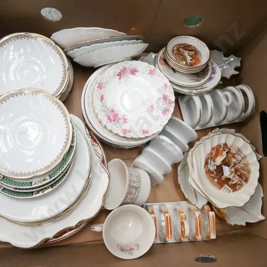 box; plates, saucers, toast racks etc