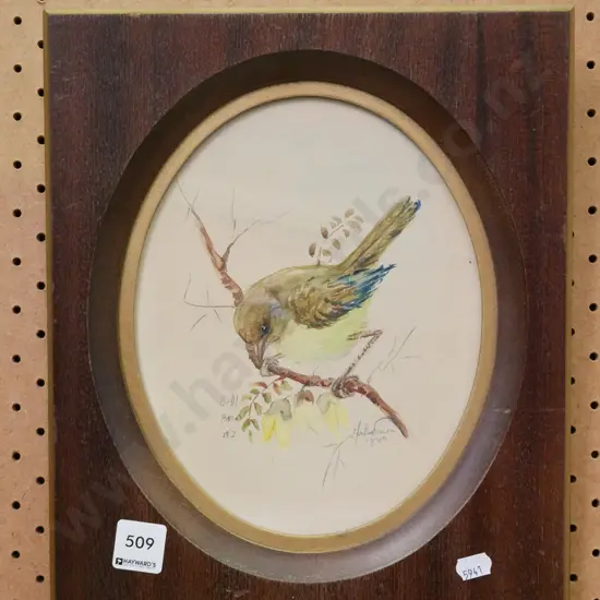 framed watercolour - bird on branch