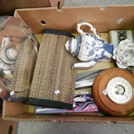 box; plate tray, placemats, cutlery etc