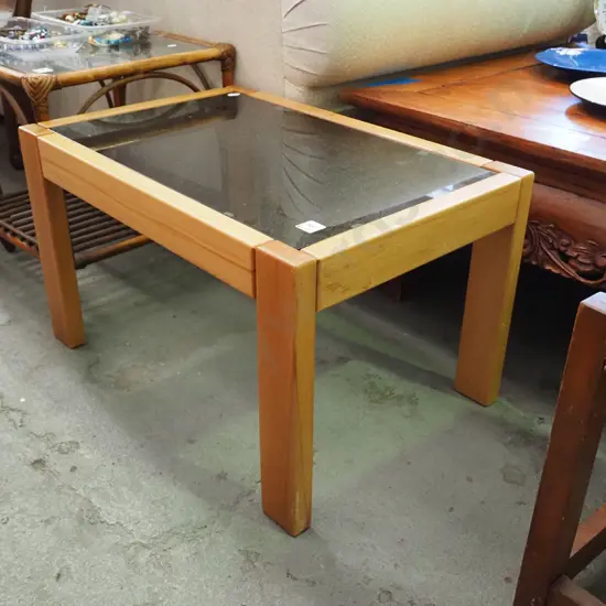 rimu and smoked glass coffee table 