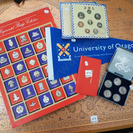 regimental badge collection, coins, Otago Uni pennant