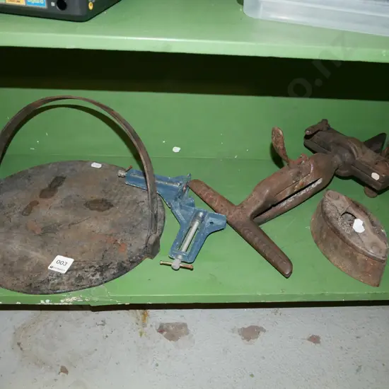 saw vice, sad iron, skillet etc