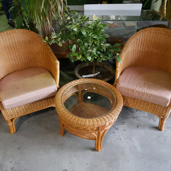bamboo and cane 3 piece patio suite - 2 chairs and coffee table