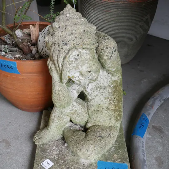 concrete garden ornament - boy with seashell hat H-400