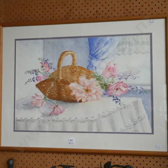 framed watercolour - still life flowers