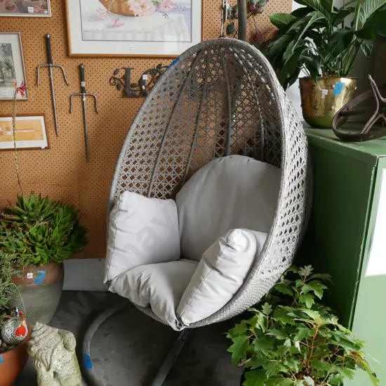 woven plastic hanging chair with cushions