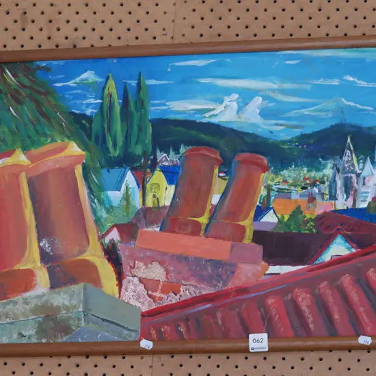 framed oil - city scape