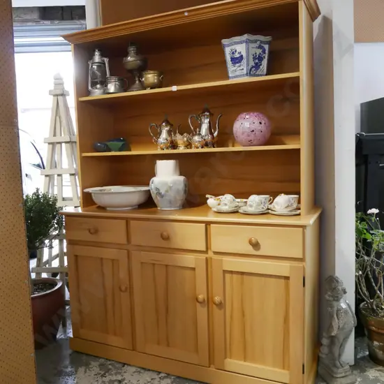 rimu and mdf wall unit with 3 doors and 3 drawers and deep shelves 