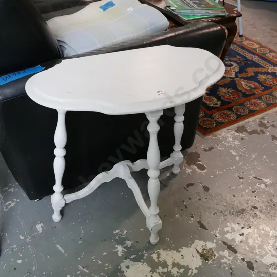 white painted half round hall table