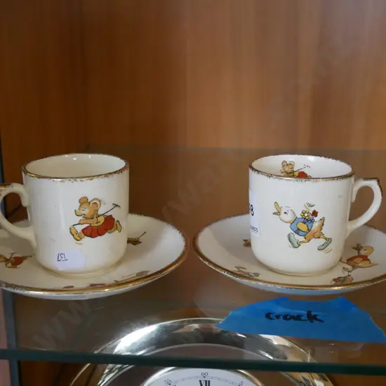 2x early Crown Lynn child's cups and saucers - 1 has crack