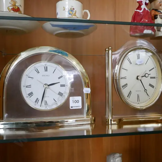 2x brass and glass mantle clocks