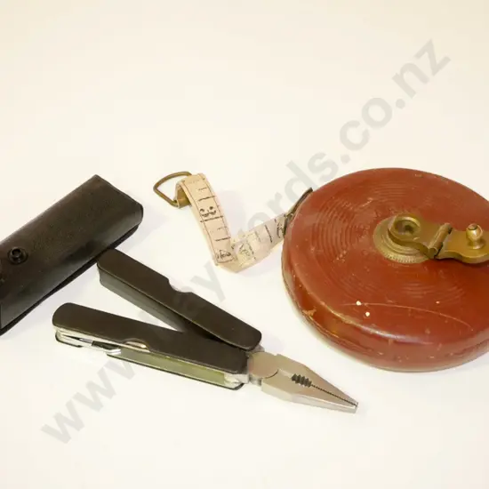 multi tool in case & vintage tape measure