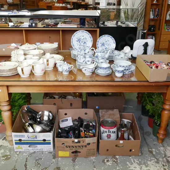 solid pine turned leg dining table with protective glass top, scratches underneath glass H-780 W-1780 D-1040