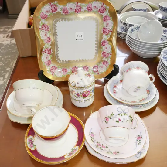 German floral plate, trios, cup & saucer, jam pot