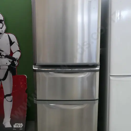 Mitsubishi anodised fridge freezer, with vege drawer H-1675 W-600 D-630
