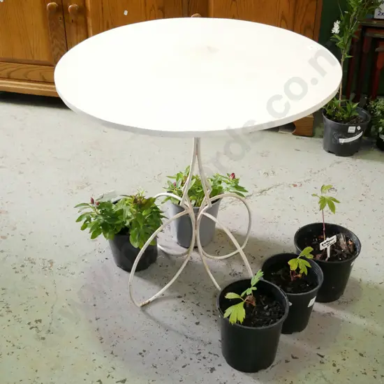 wrought metal pedestal and wood top table H-640 Diam-620