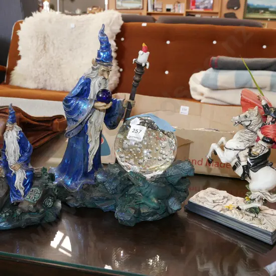3x composite figurines; wizards, Napolean Tallest H-300