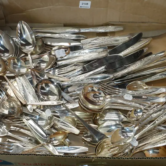 box of plated cutlery
