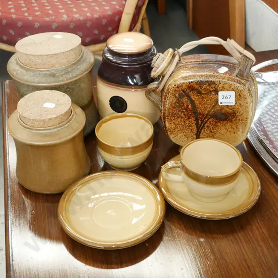 storage canisters, studio pottery flask, cups etc