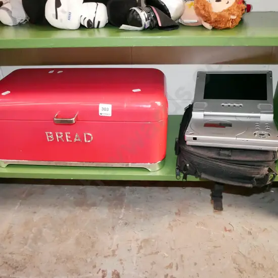 breadbin, portable DVD player in carry case