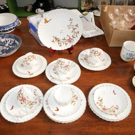 blossom patterned cups, saucers, plates