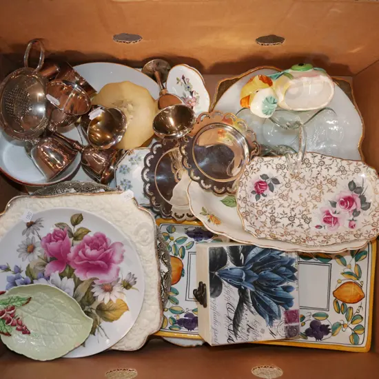 box; plated ware, plates, dishes etc