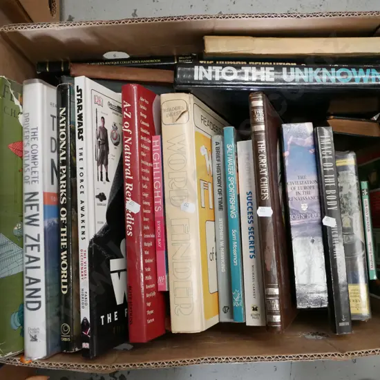 box; various books