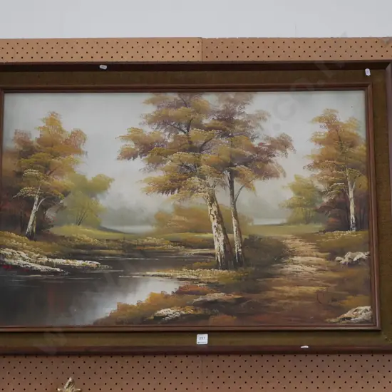 framed oil - pond and trees