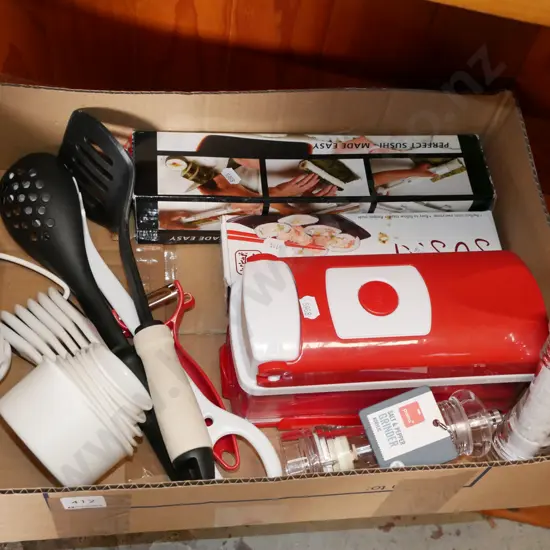 box; kitcehn utensils; dicer, salt and pepper etc