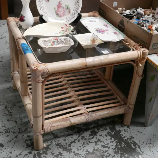 bamboo and glass top end table