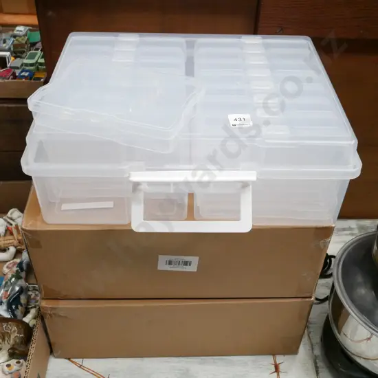 2x boxed and 1x unboxed plastic organisers - case contains 16 plastic storage cassettes