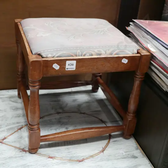small upholstered oak stool