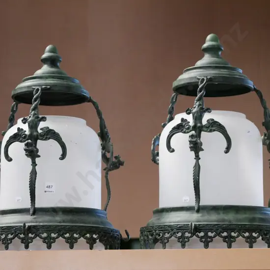 2x reproduction hanging light fittings - missing chains and wiring H-500