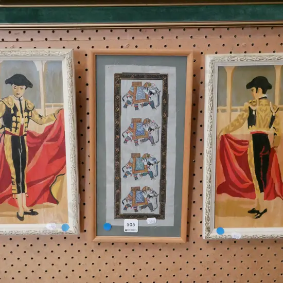 2x matador prints, framed elephant print on fabric - blue dots