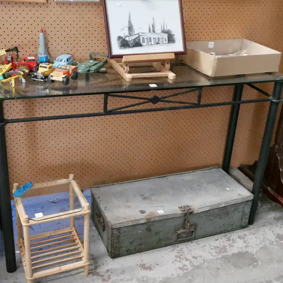 metal and glass top hall table H-75 W-1200 D-350