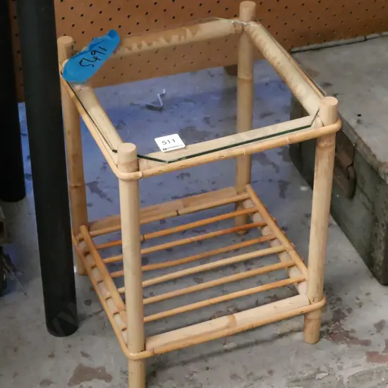 small bamboo glass top end table H-320