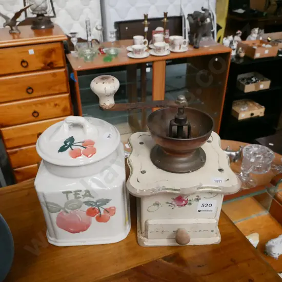 lidded tea canister, coffee mill